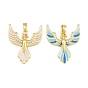 Brass Micro Pave Orange Red Cubic Zirconia with Enamel Pendants, Phenix Charms, Real 18K Gold Plated