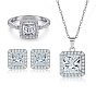 Square Zirconia Jewelry Set - Ring, Earrings & Necklace in 925 Silver for Women