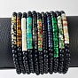 4MM Gemstone Heishi Beads and Round Frosted Black Onyx(Dyed & Heated) Beaded Stretch Bracelets for Women Men