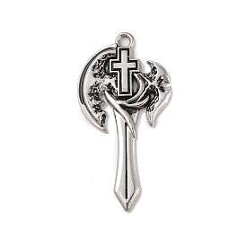 Alloy Enamel Big Pendants, Axe with Cross Charms, Antique Silver