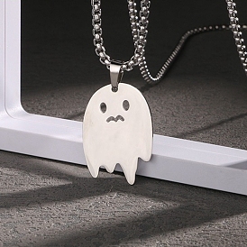 Halloween Titanium Steel Ghost Pendant Necklace for Women