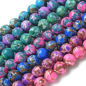 Окрашенные нити синтетических бус императорской яшмы, круглые