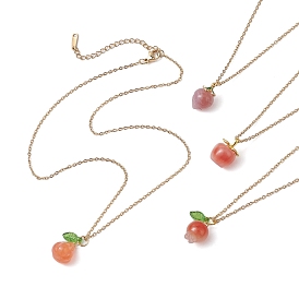 Natural Agate Fruit Pendant Necklaces, 304 Stainless Steel Cable Chain Necklaces for Women, Golden