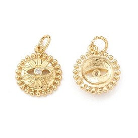 Eco-Friendly Brass Micro Pave Cubic Zirconia Charms, with Jump Ring, Lead Free & Cadmium Free, Long-Lasting Plated, Flower with Eye Charm