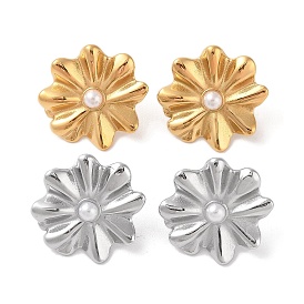 304 Stainless Steel Plastic Bead Stud Earrings,  Flower