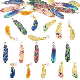 20 шт 10 стили подвески из сплава эмали, без свинца, без кадмии и без никеля, прелести из перьев