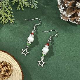 Christmas Imitation Austrian Crystal Beads & 304 Stainless Steel Snowman Dangle Earrings, with Glass Pearl Beads, Brass Grade A Crystal Rhinestone Beads