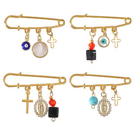 4шт 4 стили стальные прочные английские булавки, с подвесками из сплава, акрила, латуни и синтетической бирюзы
