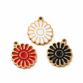 Ion Plating(IP) 304 Stainless Steel Enamel Charms, Daisy