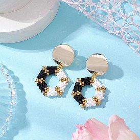 Glass Hexagon Stud Earrings, with Brass Stud Findings