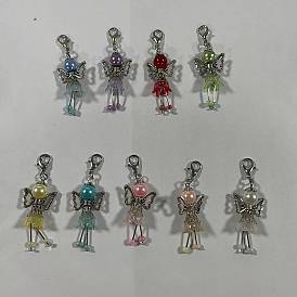 9 piezas 9 colores ángel acrílico y aleación y colgante de cuentas de plástico decoración, con broches de langosta de la aleación de la garra