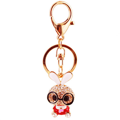 Cute Bunny Keychain with Glasses and Bag Pendant Metal Charm