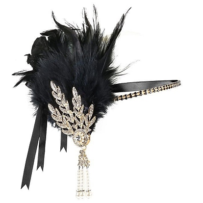 Feather Hippie Headband Floral Crown,with Alloy Chain & Rhinestone, Wedding Party Beach Bridal Decorative Hair Accessories Hair Vine