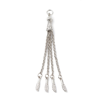 Tibetan Style Alloy Tassel Big Pendants, Feather