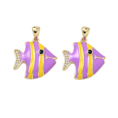 Латунные микропаве прозрачные подвески с фианитом, рыбы прелести, реальный 18 k позолоченный, с эмалью, разноцветные, без кадмия и без свинца, долговечный, гальваническое покрытие на стойке
