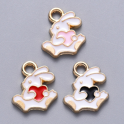 Alloy Enamel Charms, Rabbit with Heart, Light Gold