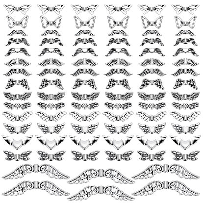 150Pcs 15 Styles Tibetan Style Alloy Fairy Wing Beads, Cadmium Free & Lead Free