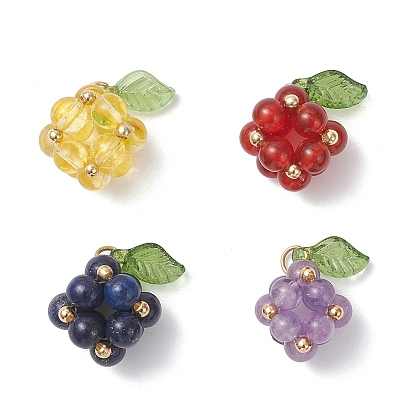 4 шт. 4 стили: натуральный аметист, окрашенный кварцевый кристалл, лазурит и сердолик, круглые подвески в виде грозди винограда, с акриловым листом и 304 кольцами из нержавеющей стали