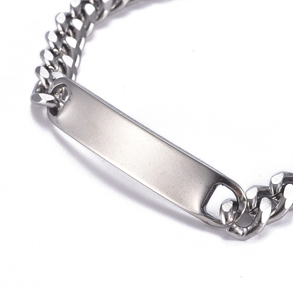304 Stainless Steel Curb Chain ID Bracelets, with Lobster Claw Clasps