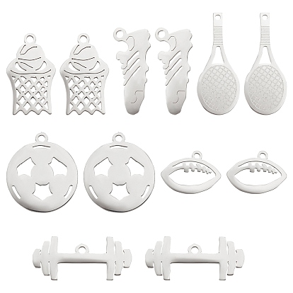 12Pcs 6 Style 201 Stainless Steel Pendants, Laser Cut, Mixed Shape