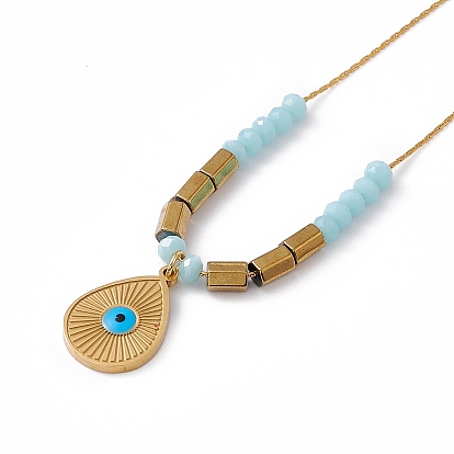 304 collar con colgante de lágrima de acero inoxidable con mal de ojo para mujer