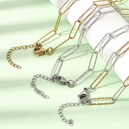 5mm 304 Collares de cadena de clip de papel texturizados de acero inoxidable para mujeres y hombres, revestimiento de iones (ip)