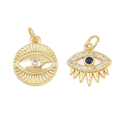 Brass Micro Pave Cubic Zirconia Pendants, Evil Eye Charms, Rack Plating, Long-Lasting Plated, Cadmium Free & Lead Free, Real 18K Gold Plated