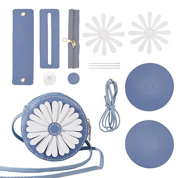 Наборы для самостоятельного шитья сумок из искусственной кожи с узором в виде цветка ромашки, многофункциональных сумок через плечо/через плечо, включая ткань, игла, нить, молния
