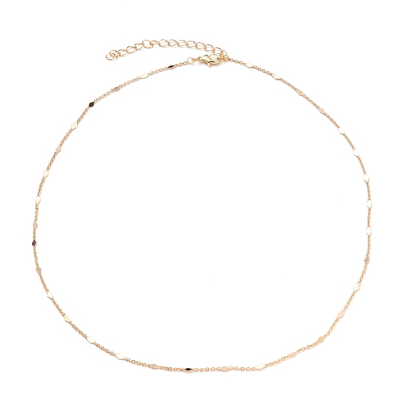 Brass Link Chain Necklaces, with Lobster Claw Clasps, Rhombus