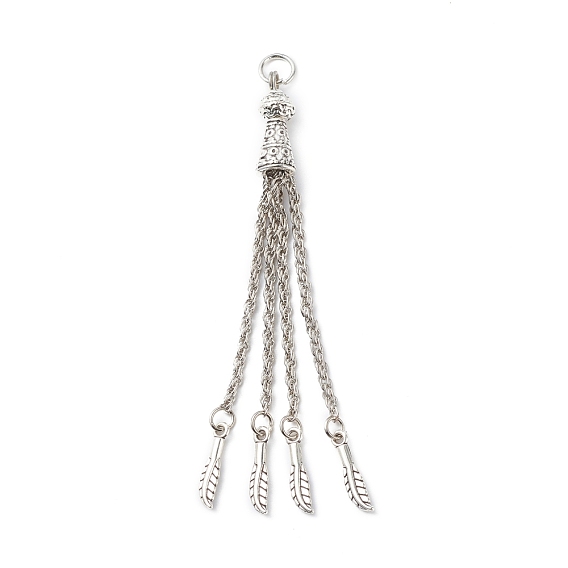 Tibetan Style Alloy Tassel Big Pendants, Feather
