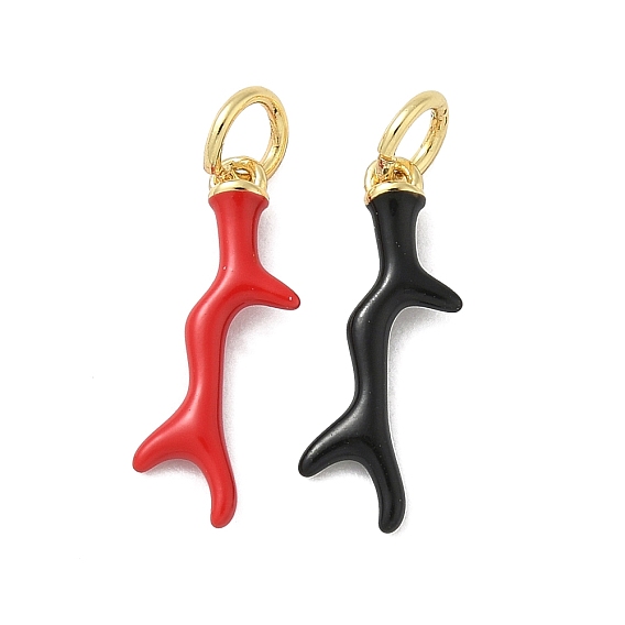 Латунь эмаль подвески, коралловый шарм, с целью перехода в кольце, без свинца и без кадмия, долговечный, стойки покрытие, реальный 18 k позолоченный