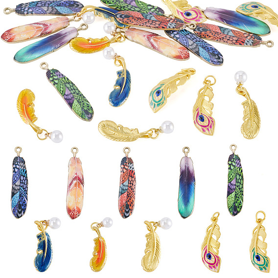 20Pcs 10 Styles Alloy Enamel Pendants, Lead Free & Cadmium Free & Nickel Free, Feather Charms