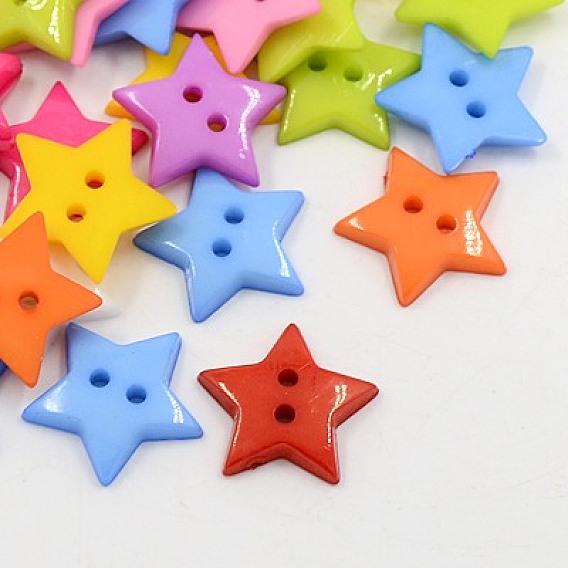 Acrylic Sewing Buttons, Plastic Buttons, 2-Hole, Dyed, Star