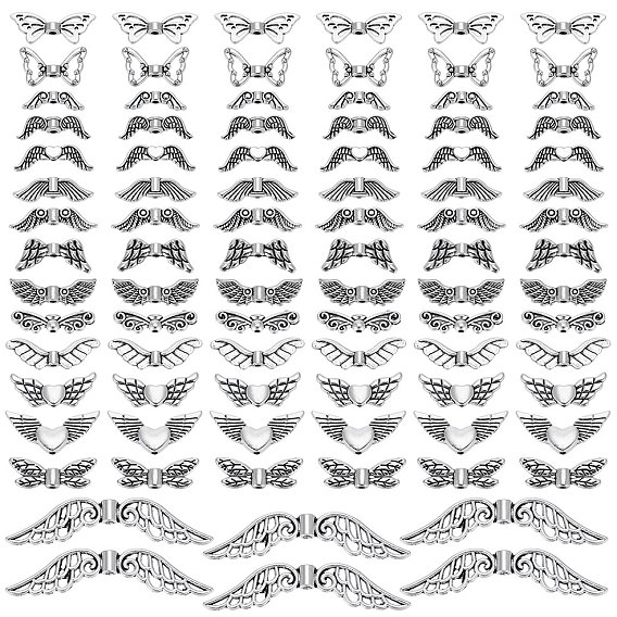 150Pcs 15 Styles Tibetan Style Alloy Fairy Wing Beads, Cadmium Free & Lead Free