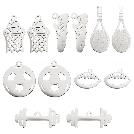 12Pcs 6 Style 201 Stainless Steel Pendants, Laser Cut, Mixed Shape