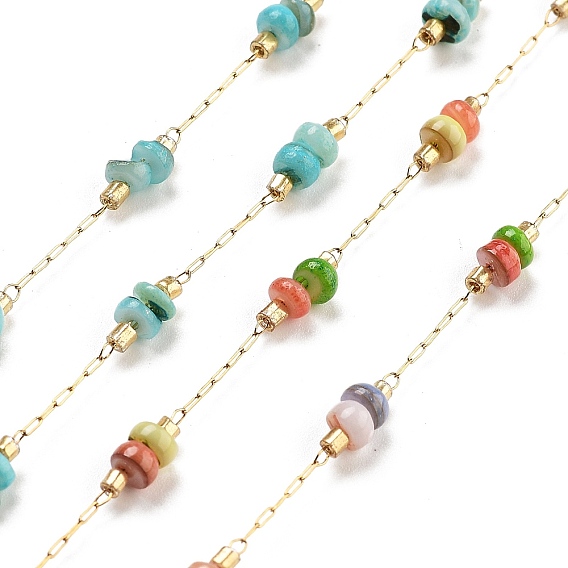 Чипсы ручной работы из натуральных ракушек, цепочки из бисера, с покрытием из натуральных ионов (IP) 304 цепочки из скрепок из нержавеющей стали, несварные, с катушкой, реальный 18 k позолоченный