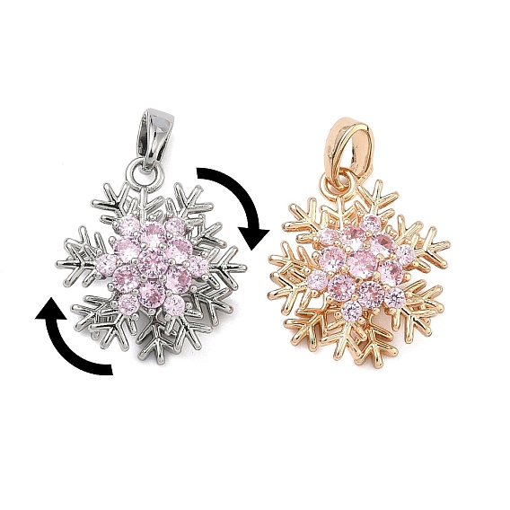 Рождественские латунные подвески с микропаве из кубического циркония, вращающиеся, долговечный, прелести снежинки