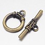 Tibetan Style Bronze Brass Ring Toggle Clasps, Nickel Free, Ring: 21x16x4mm, Bar: 9x30x4mm, Hole: 2mm