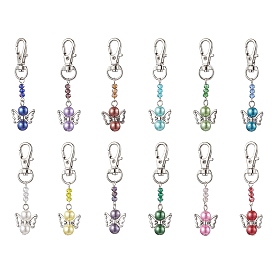 Angel ABS Plastic Imitation Pearl Pendant Decooration, Alloy Swivel Lobster Claw Clasps Charms for Bag Ornaments