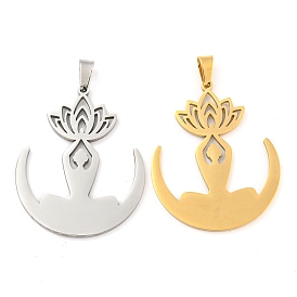 304 Stainless Steel Pendants, Laser Cut, Lotus with Yoga Charm