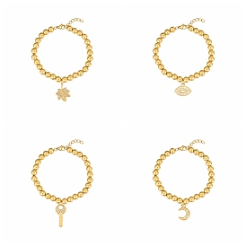 Bracelets de perles en acier inoxydable avec boule de strass en cristal et pendentifs, or
