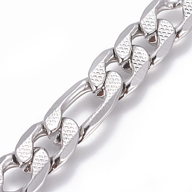 304 Stainless Steel Figaro Chains, Unwelded, Textured