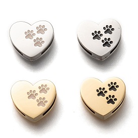 304 Stainless Steel Slide Charms, Enamel Style, Heart with Paw Print