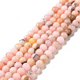 Brins de perles d'opale rose imitation naturelle, ronde