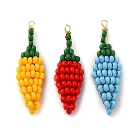 3Pcs 3 Colors Glass Seed Beaded Pepper Pendants, with Real 18K Gold Plated Copper Wire