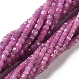 Natural Ruby Beads Strands, Faceted Table Cut Cube Beads