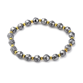 Браслеты из натуральных терагерцовых камней и немагнитных синтетических гематитовых бусин, граненые, круглые