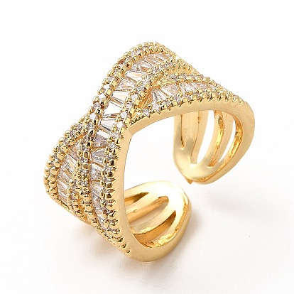 Cubic Zirconia Criss Cross Open Cuff Ring, Real 18K Gold Plated Brass Jewelry for Women, Cadmium Free & Lead Free