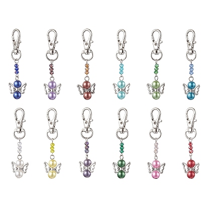 Décoration pendentif ange abs en plastique imitation perle, Fermoirs à griffes de homard pivotants en alliage, breloques pour ornements de sacs