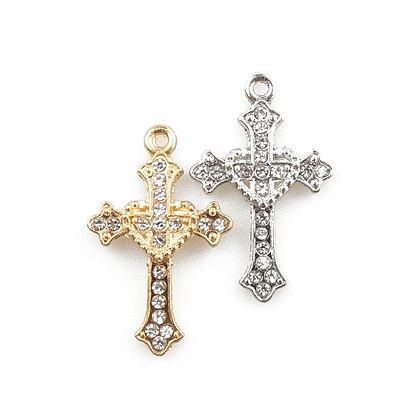 Alloy Pendants, with Cubic Zirconia, Corss with Heart Charm